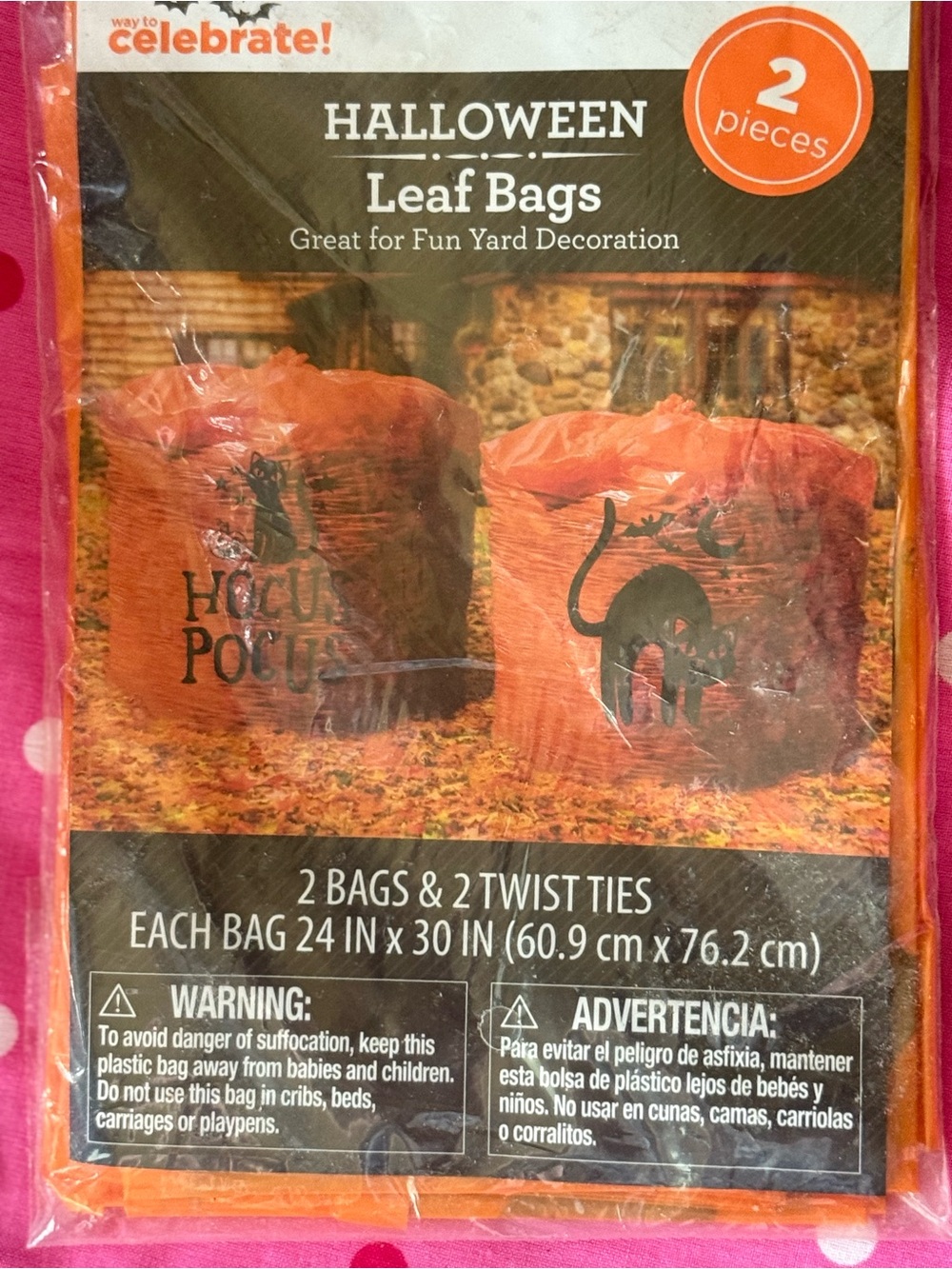 Halloween Pumpkin Face Black Cat Hocus Pocus Orange Leaf Bags (2pieces)